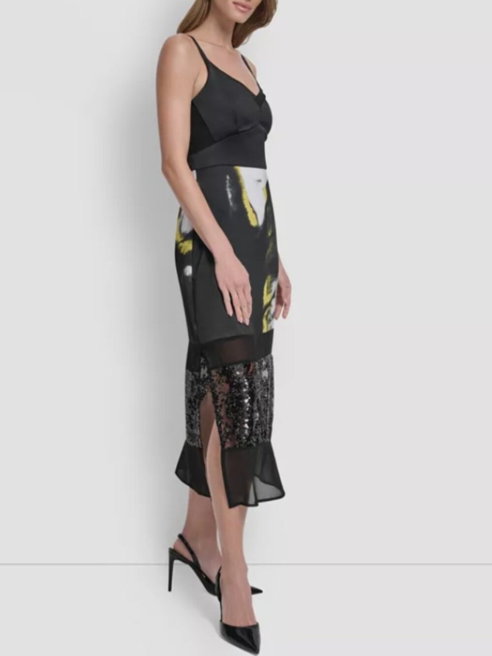 New! DKNY Capsule Collection Sequin Mesh Abstract Midi Slip Dress size 8 NWT